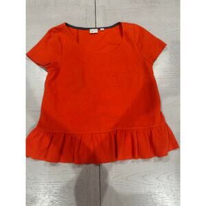 Anthropologie Postmark Orange Peplum Top with Back Ruffle 2010s Indie Sleeze Med